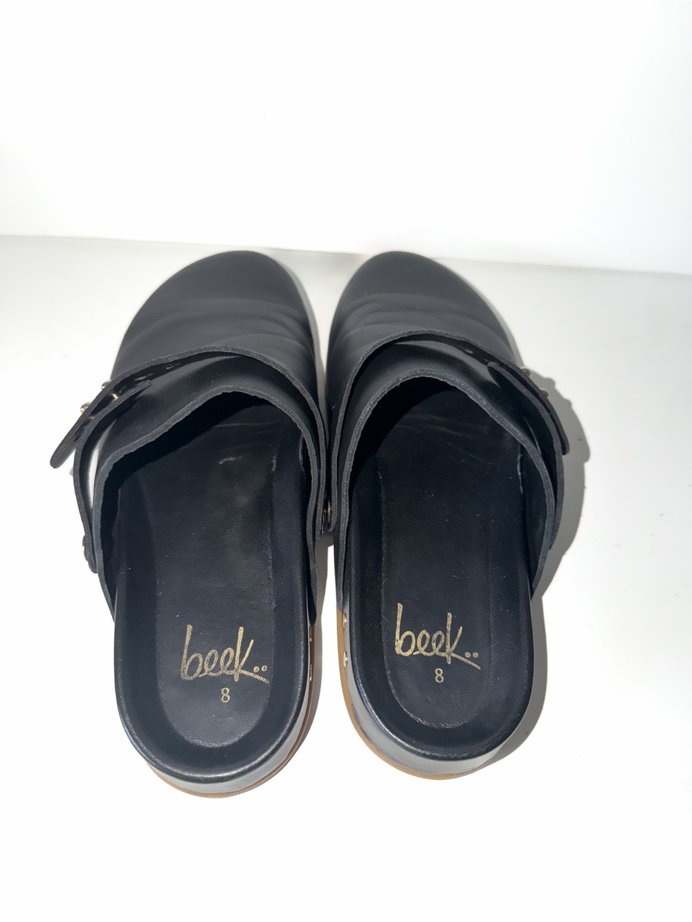 Beek Brant Black Leather Slip-On Clog Mules Sz 8 Boho Quiet Luxury Casual - Picture 6 of 11